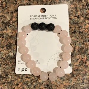 Pink opal/black lava beads bracelet